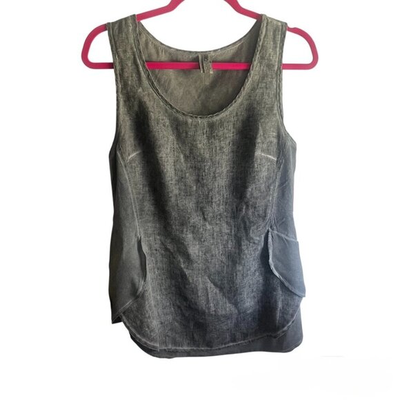 XCVI 100% Linen Round Neck Sleeveless Tank Charcoal Gray Stonewashed Size Small - Picture 1 of 7